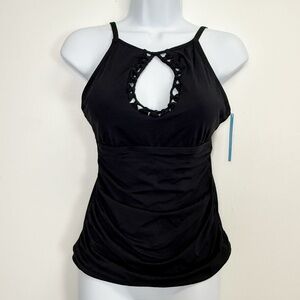 Bleu Rod Beattie Tankini Top Womens Size 6 Black Solid Keyhole Neck Swim NWT
